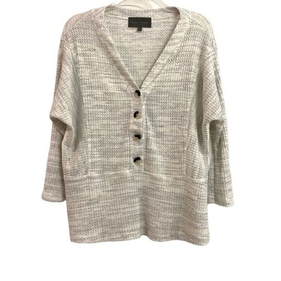 Sunday in Brooklyn Sweaters - Sunday in Brooklyn Tunic Top Thermal Waffle Knit Button Front Cream Gray Size S